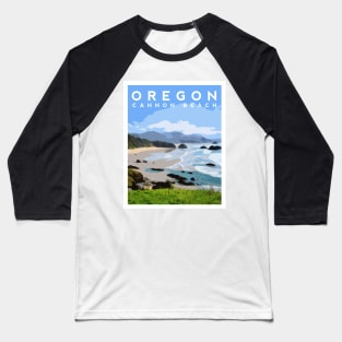 Cannon Beach, Oregon Travel Illustration Baseball T-Shirt